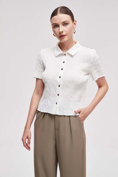 Livia Shirt-Collar Cropped Top