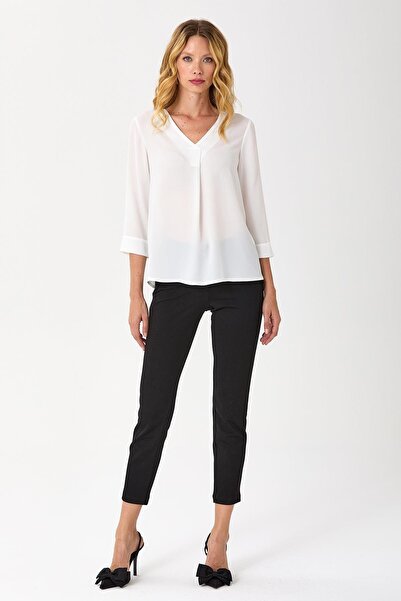 İKİLER V-Neck ¾ Sleeve Chiffon Blouse