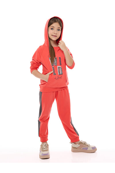 Victor and Jane By Styli Girls Coral Graphic Hoodie and Joggers Set