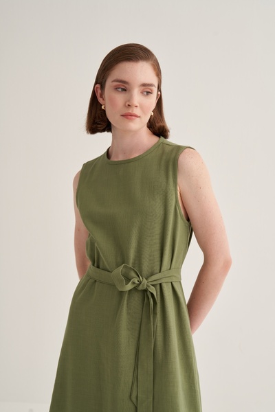 EBU Prive Γυναικείο φόρεμα από οργανικό βαμβάκι χωρίς μανίκια με ζώνη πράσινο