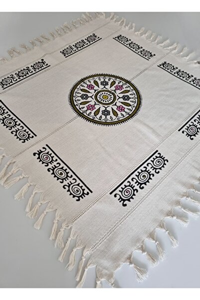 Milenam Authentic Patterned Handcrafted Wooden Printed Slap Work Square Table Cloth Runner