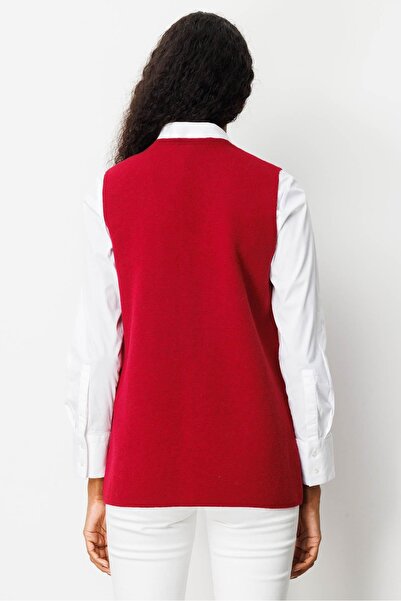 Desen Triko Women's V-Neck Pocket Crocheted Wool Vest V.Churugi