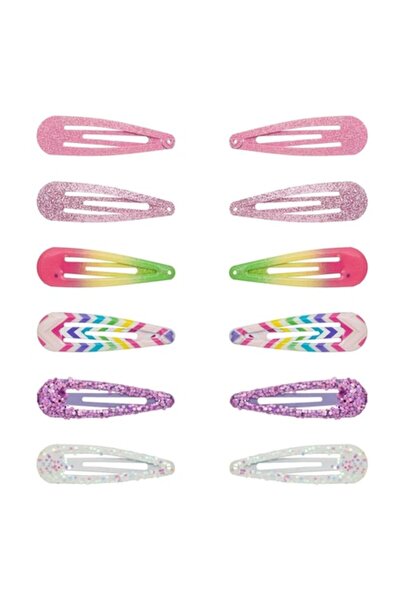 SHOPIENS Set 12 Hair Clips Shopiens® for Girls, Metallic, Colored with Patterns and Glitter, 6 cm