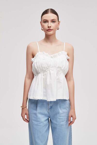 Livia Solid Ruffled Spaghetti Strap Top