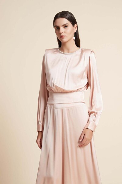 Yola Satin Square-Neck Long-Sleeve Top