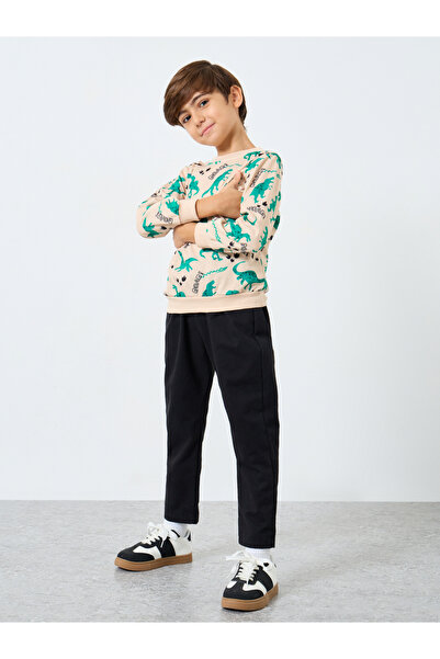 Styli Boys Beige Dinosaur Print Sweatshirt