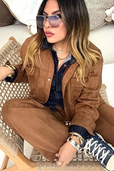 ubmbutik قميص جلد الغزال مع جيوب