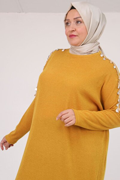 Eslina 58112 Plus Size Low Arm Tunic with Shoulder Accessory Detail - Mustard