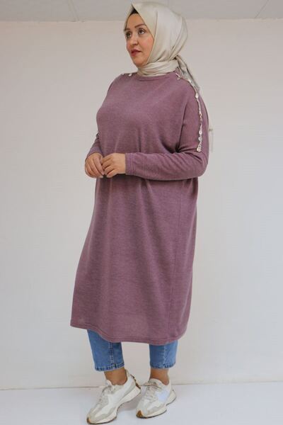 Eslina 58112 Plus Size Low Arm Tunic with Shoulder Accessory Detail - Dusty Rose