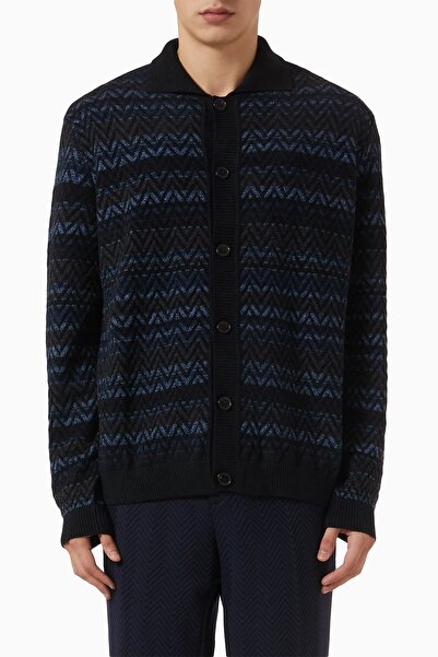 Missoni سترة شيفرون محبوكة من مزيج القطن، بنمط مخطط، مع أزرار أمامية وجيوب جانبية