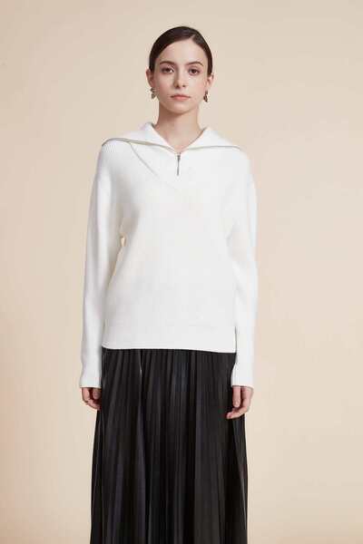 Yola Solid Long-Sleeve Top with Zipper
