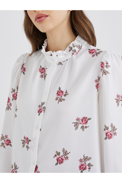 Take Two By Styli Women Floral Print Stand Collar Oversized Shirt