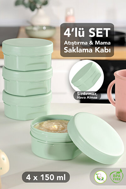 Meleni Baby 4'lü Kapaklı Atıştırma Kabı Seti - Yuvarlak Çocuk Atıştırmalık Be...