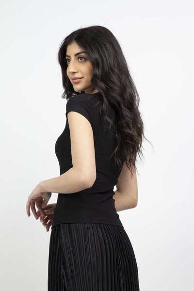 mica Solid Bow-Front Short-Sleeve Top