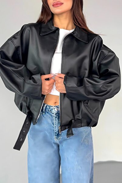 Jaglion Short Belted Bomber Pb Leather Jacket