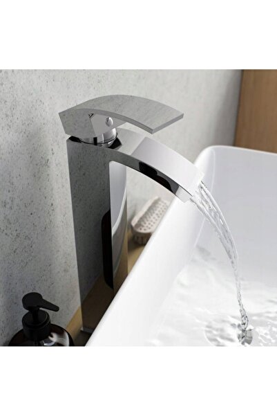 2H Bathroom Sink Faucet, Chrome, Tall, Freestanding, Over Counter, Silver