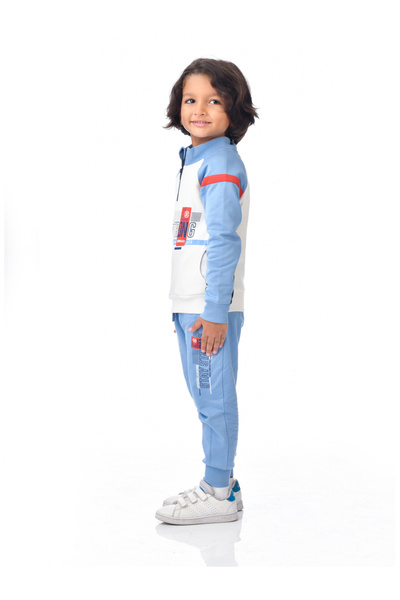 Victor and Jane By Styli Boys Blue Raglan Sleeve Sweatshirt and Joggers Set
