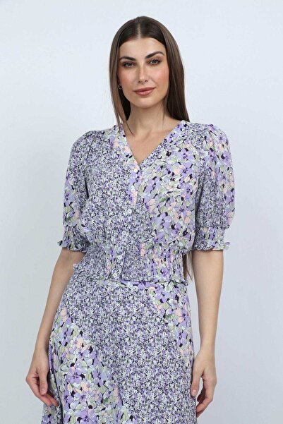 mica بلوزة زهرية بأكمام 3/4