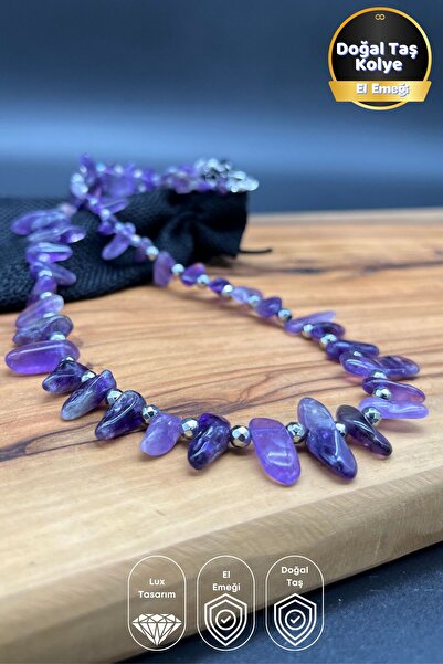 Balzamin Design قلادة عصرية بتصميم فولاذي من حجر الأميثيست والهيماتيت الطبيعي من مور إنيرجي