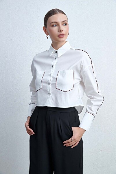 Livia Button-Front Top with Chest Pockets