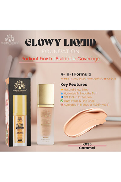 global fashion Glowy Liquid Foundation 30ml – 8 Shades, Radiant Finish, Buildable Coverage, Hydrating, SPF 15