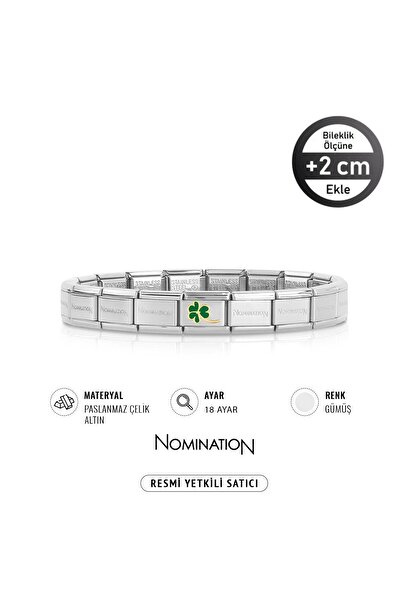 NOMİNATİON Italy Composable 18 Ayar Altın Saplı Yonca Ve Çelik Bileklik SILVER