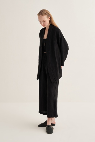 EBU Prive Women's Muslin Kimono Set Black