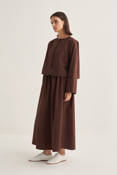 EBU Prive Women's Poplin Skirt Blouse Set Brown