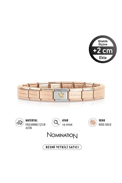 NOMİNATİON Italy Composable 18 Ayar Altın Glitterlı Çiçek Ve Çelik Bileklik ROSE