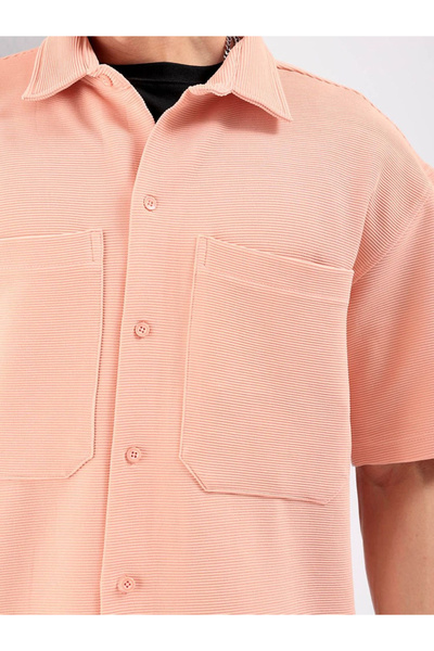 The Indian Garage Co By Styli Men Peach Boxy Fit Solid Streetwear Shirt