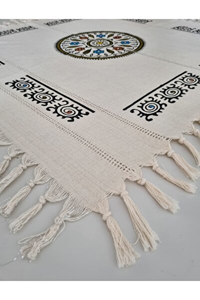 Milenam Authentic Patterned Handcrafted Wooden Printed Slap Work Square Table Cloth Runner