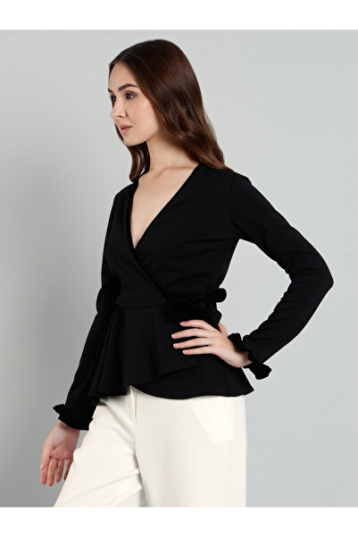 Mish By Styli Women Black Wrap Style Top