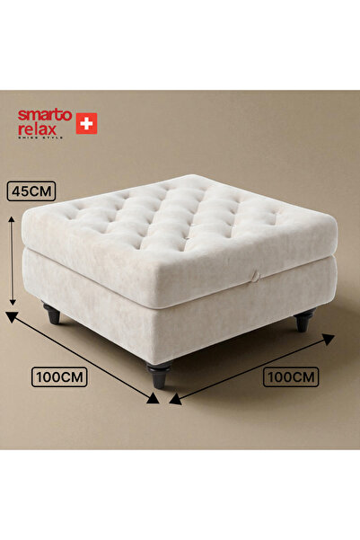 Smarto relax Puf Brienz Ayaklı Kapitoneli Kare Dekoratif 100x100x45 cm(Ekru)