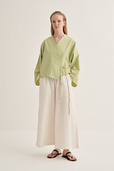 EBU Prive Women's Organic Cotton Short Kimono Light Green