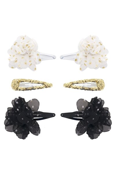 SHOPIENS Set 6 metal hair clips Shopiens® for girls, floral texture design, 4 cm