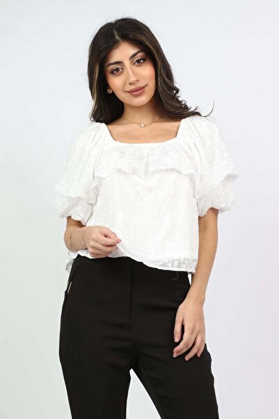 mica بلوزة شيفون بأكمام نصفية