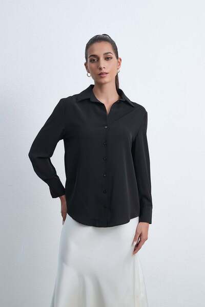 Livia Solid Long-Sleeve Top with Shirt Collar
