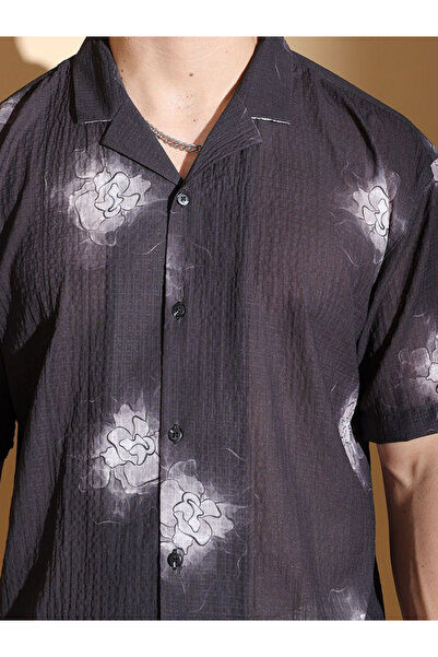 The Indian Garage Co By Styli Men Black Relaxed Fit Resortwear Shirt