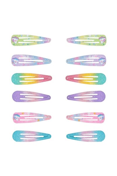 SHOPIENS Set 12 agrafe de păr pentru fete, model unicorn cu sclipici curcubeu, 5 cm