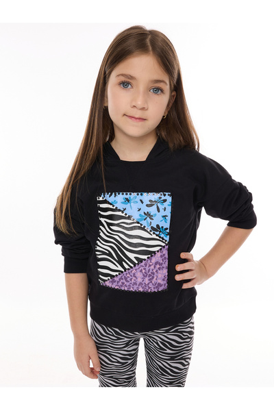 Victor and Jane By Styli Girls Black Animal Print Hoodie and Leggings Set