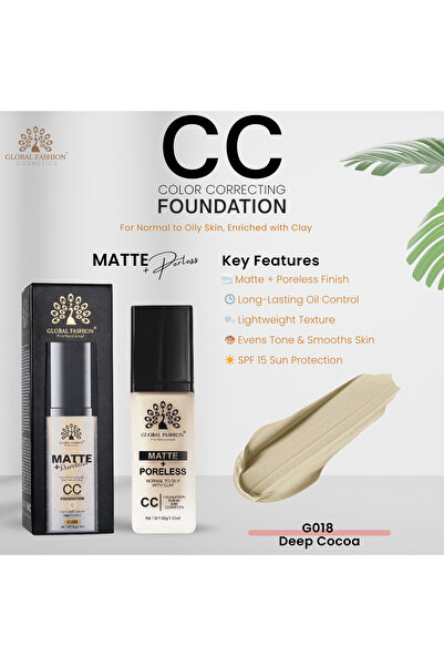global fashion Matte & Poreless CC Foundation – 8 Shades, Oil-Control, Lightweight Buildable Coverage with SPF