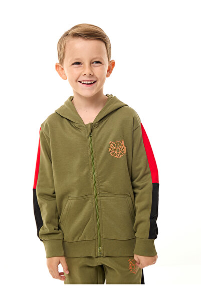 Victor and Jane By Styli Boys Olive Full Zip Hoodie and Joggers Set