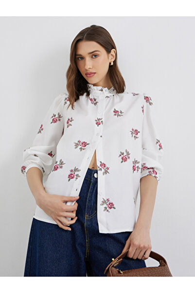 Take Two By Styli قميص نسائي كبير الحجم بياقة واقفة وطبعة زهور