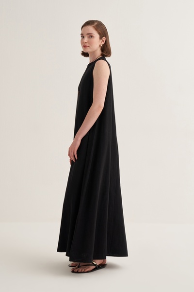 EBU Prive Γυναικείο φόρεμα από οργανικό βαμβάκι χωρίς μανίκια με ζώνη μαύρο