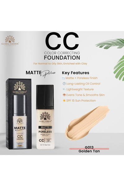 global fashion Matte & Poreless CC Foundation – 8 Shades, Oil-Control, Lightweight Buildable Coverage with SPF