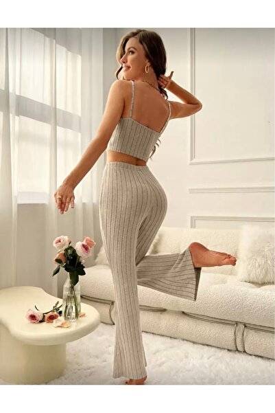 LUVIENNA Kadın Pamuklu Kumaş Esnek İkili Takım Pijama Takımı