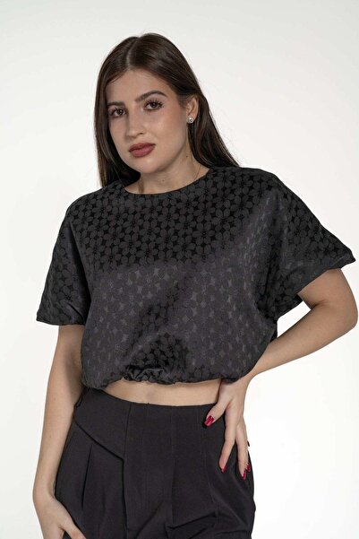 mica Embroidered Puff Sleeve Crop Top