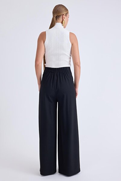 Vitrin Beli Lastikli Pileli Geniş Paça Pantolon