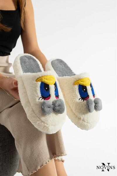 NOVİNS Cute Bowknot Duffy Duck Figure Embroidered Non-Slip Lightweight Sole House Slippers