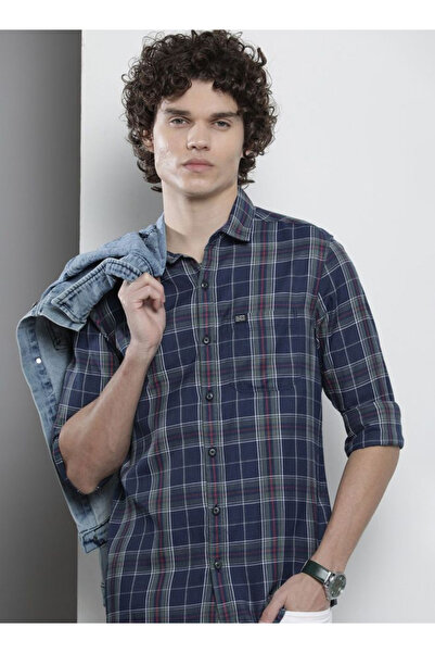 The Indian Garage Co By Styli قميص رجالي كاجوال منقوش بقصّة عادية باللون الأز...